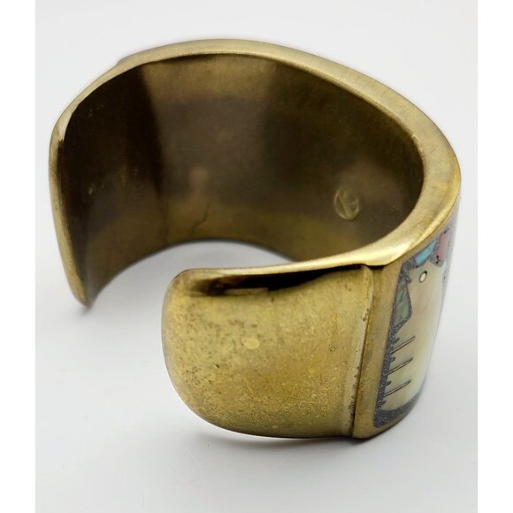 Vintage Andrew Shows Handcrafted Brass Cuff Bracelet W/ Bear Design Rare Unique - Picture 6 of 16